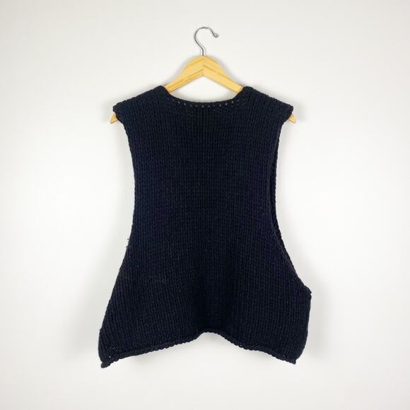 Eskandar Superfine Wool and Angora Chunky Knit Sweater Vest Black - Picture 5 of 5